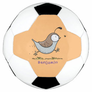 Cute happy californian quail cartoon illustration soccer ball