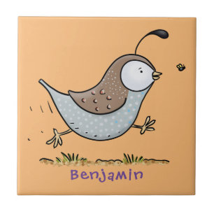 Cute happy californian quail cartoon illustration tile