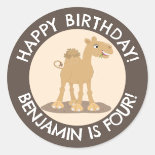 Cute happy camel personalized birthday cartoon classic round sticker