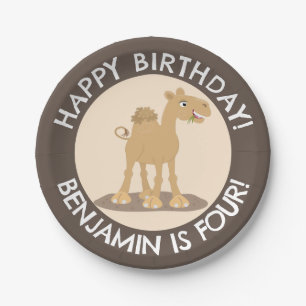 Cute happy camel personalized birthday cartoon paper plate