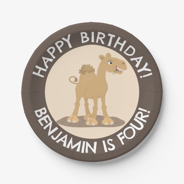 Cute happy camel personalized birthday cartoon paper plate (Front)