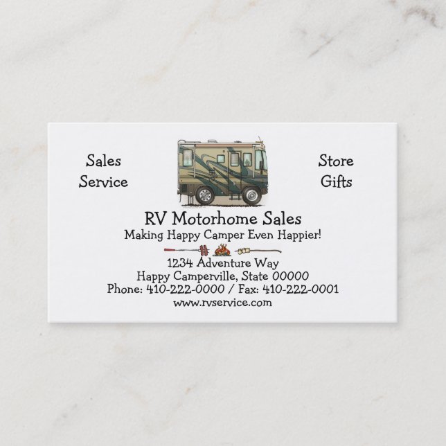 Cute Happy Camper Big RV Coach Motorhome Business Card (Front)