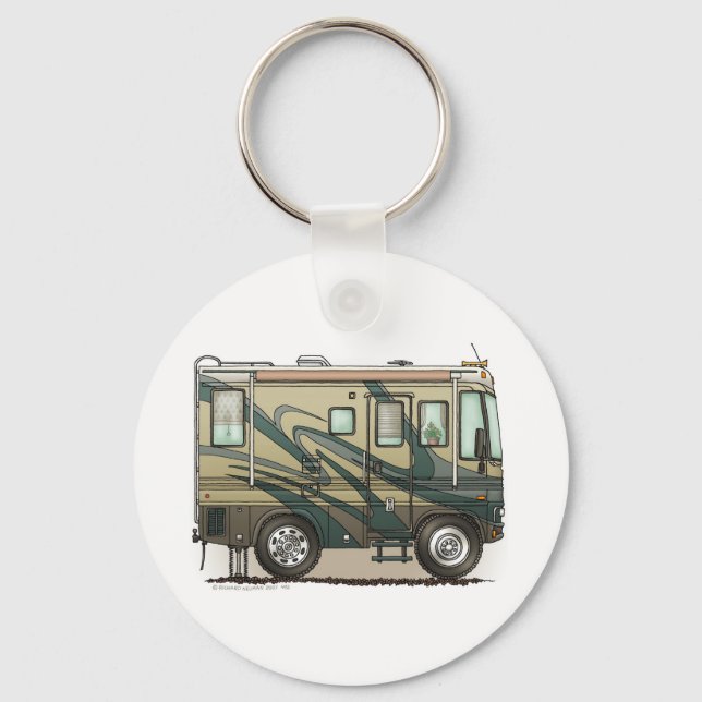 Cute Happy Camper Big RV Coach Motorhome Keychain (Front)