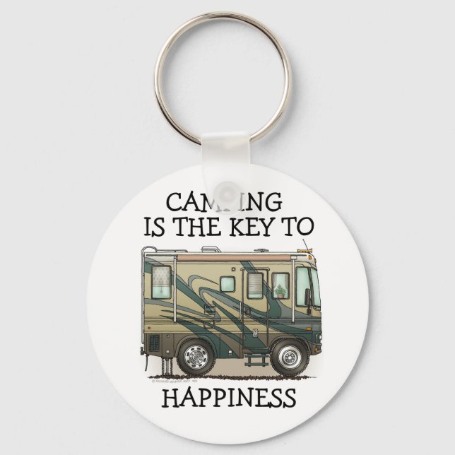 Cute Happy Camper Big RV Coach Motorhome Keychain (Front)