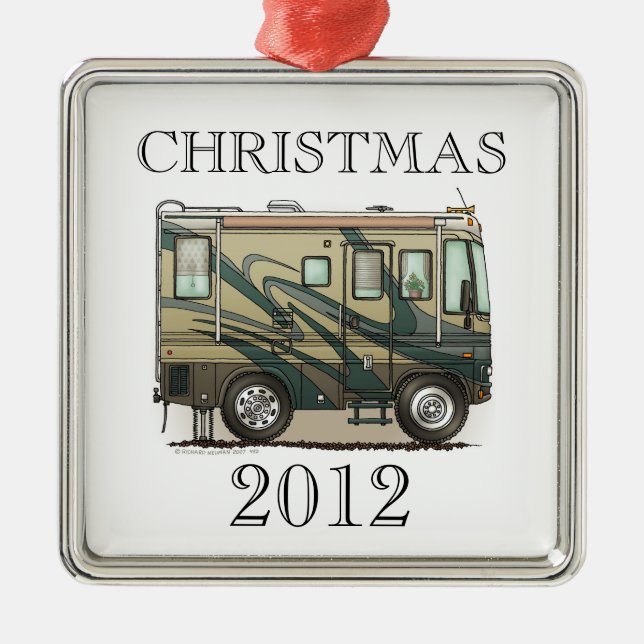 Cute Happy Camper Big RV Coach Motorhome Metal Ornament (Front)