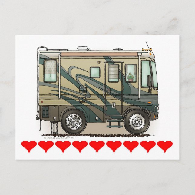 Cute Happy Camper Big RV Coach Motorhome Postcard (Front)
