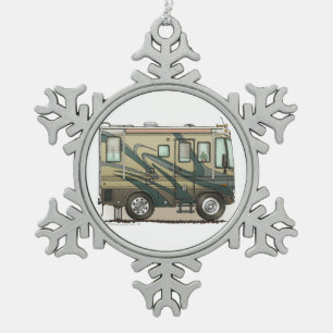Cute Happy Camper Big RV Coach Motorhome Snowflake Pewter Christmas Ornament