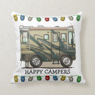 Cute Happy Camper Big RV Coach Motorhome Throw Pillow