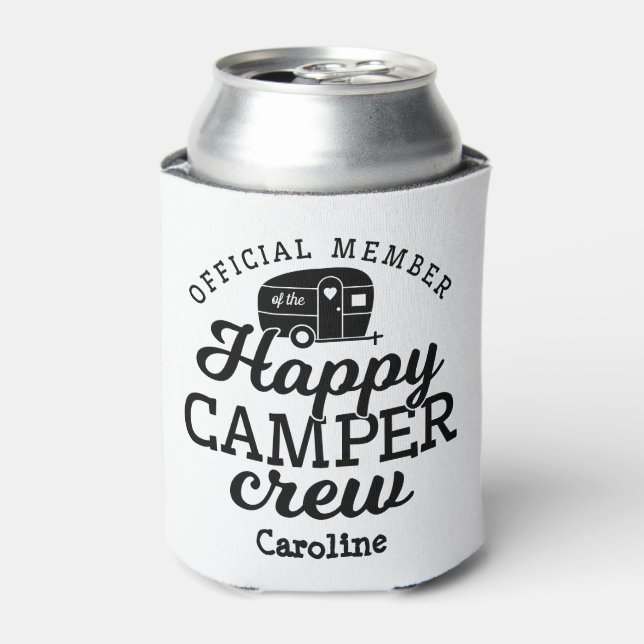 Cute Happy Camper Crew Member Camping Can Cooler (Can Front)