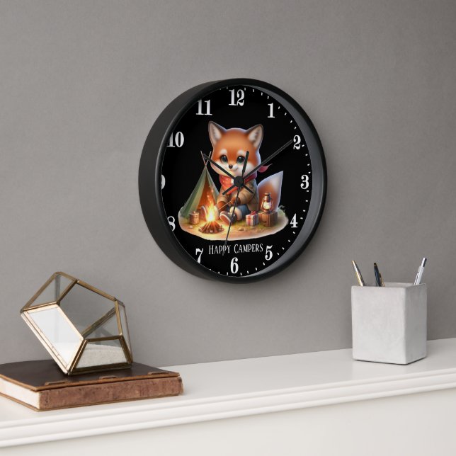 Cute happy camper fox add text clock (Office)