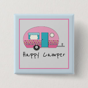 Cute Happy Camper Pink RV   2 Inch Square Button