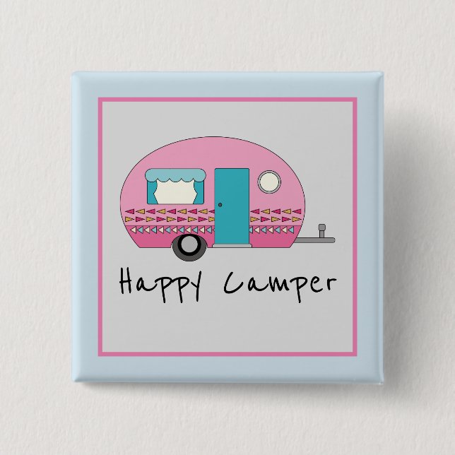 Cute Happy Camper Pink RV   2 Inch Square Button (Front)