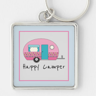 Cute Happy Camper Pink RV  Keychain