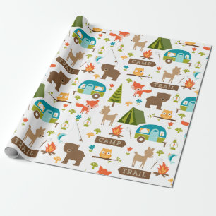 Cute Happy Campers Woodland Pattern Wrapping Paper