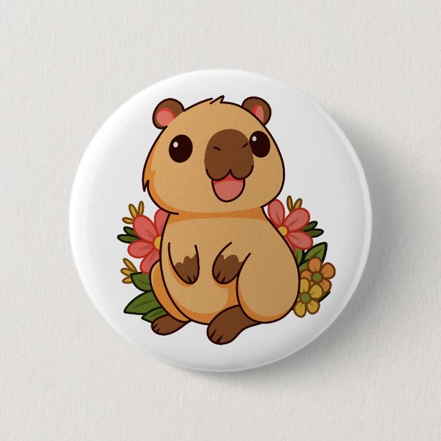 Cute Happy Capybara Drawing 2 Inch Round Button (Front)
