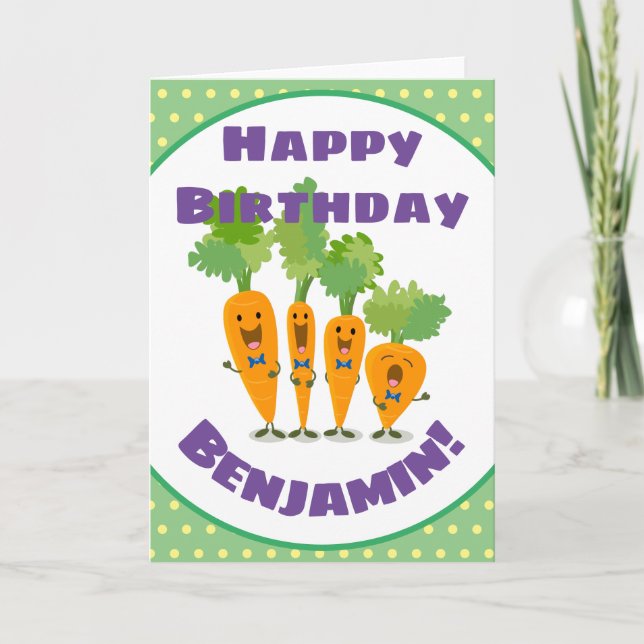Cute happy carrot quartet cartoon illustration card (Front)