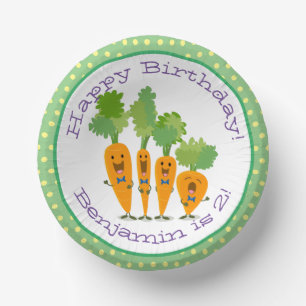 Cute happy carrots cartoon illustration paper plate