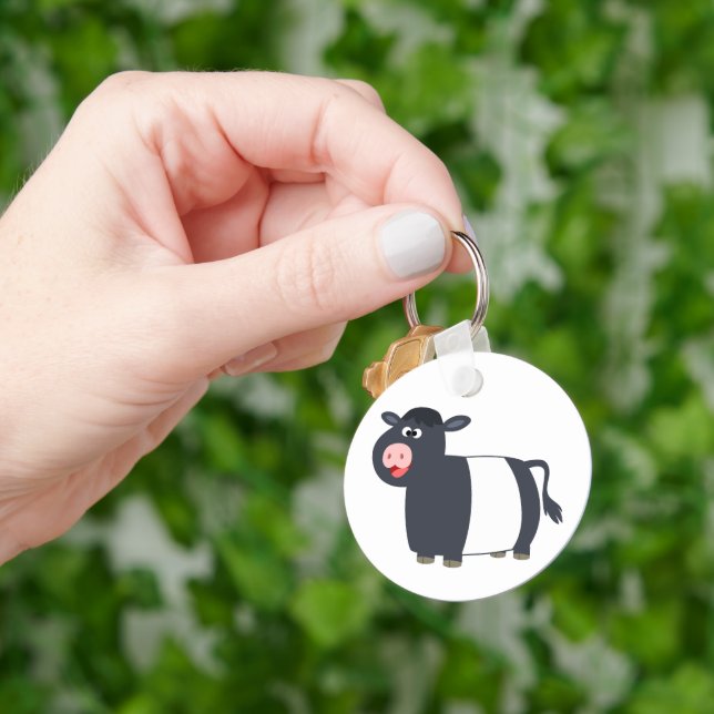 Cute Happy Cartoon Belted Galloway Cow Keychain (Hand)