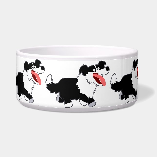 Cute Happy Cartoon Border Collie Pet Bowl (Front)