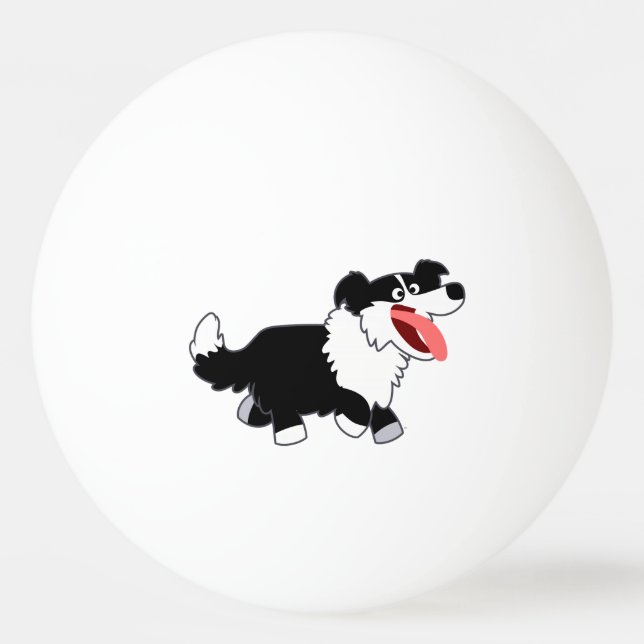 Cute Happy Cartoon Border Collie Ping Pong Ball (Front)