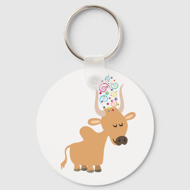 Cute Happy Cartoon Brahman Cow Keychain (Front)