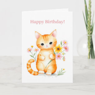 Cute Happy Cartoon Cat Kitten Birthday Card