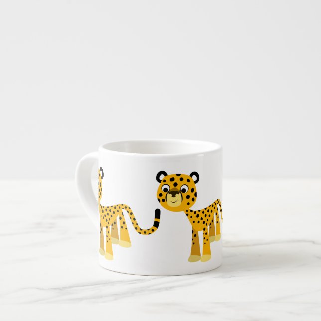 Cute Happy Cartoon Cheetah Espresso Mug (Front Left)