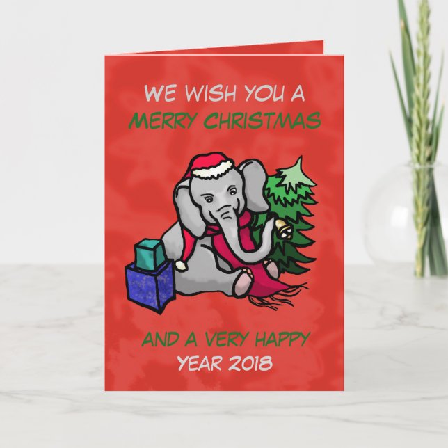 Cute Happy Cartoon Christmas Elephant Holiday Card (Front)