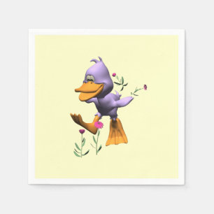 Cute Happy Cartoon Duck Running Through Flowers Napkin