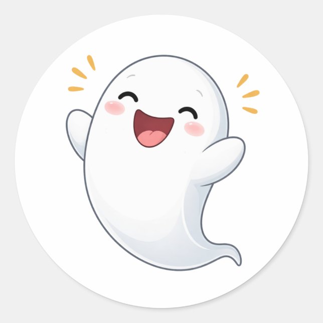 Cute Happy Cartoon Ghost Character Sticker (Front)