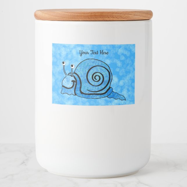 Cute Happy Cartoon Snail Blue Patterned Shell Aqua Food Label (Front)