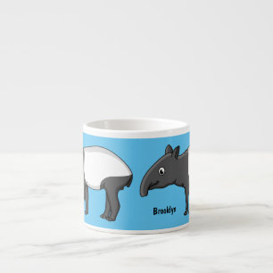 Cute happy cartoon tapir illustration  espresso cup