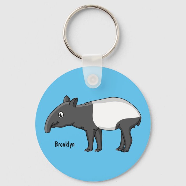 Cute happy cartoon tapir illustration keychain (Front)