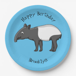 Cute happy cartoon tapir illustration paper plate