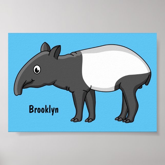 Cute happy cartoon tapir illustration poster (Front)