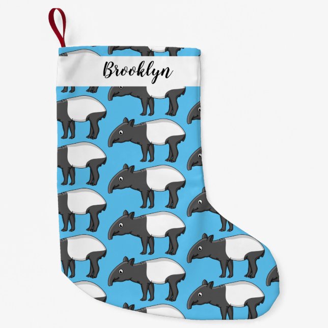 Cute happy cartoon tapir illustration small christmas stocking (Front)