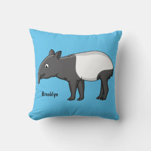 Cute happy cartoon tapir illustration throw pillow