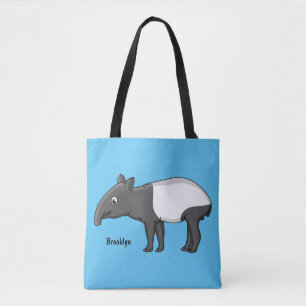 Cute happy cartoon tapir illustration tote bag