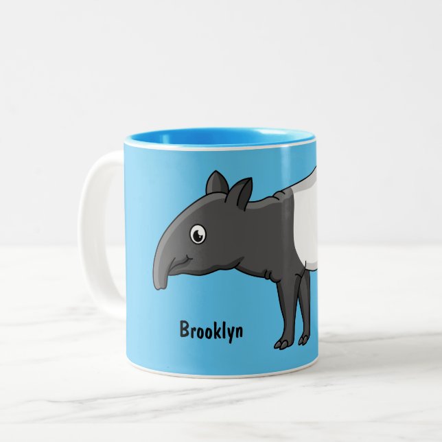 Cute happy cartoon tapir illustration Two-Tone coffee mug (Front Left)