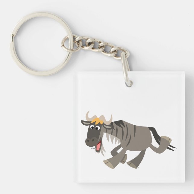 Cute Happy Cartoon Wildebeest Acrylic Keychain (Front)