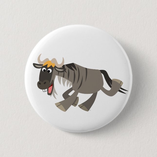 Cute Happy Cartoon Wildebeest Button Badge (Front)