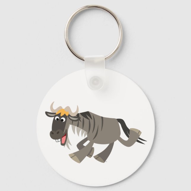 Cute Happy Cartoon Wildebeest Keychain (Front)
