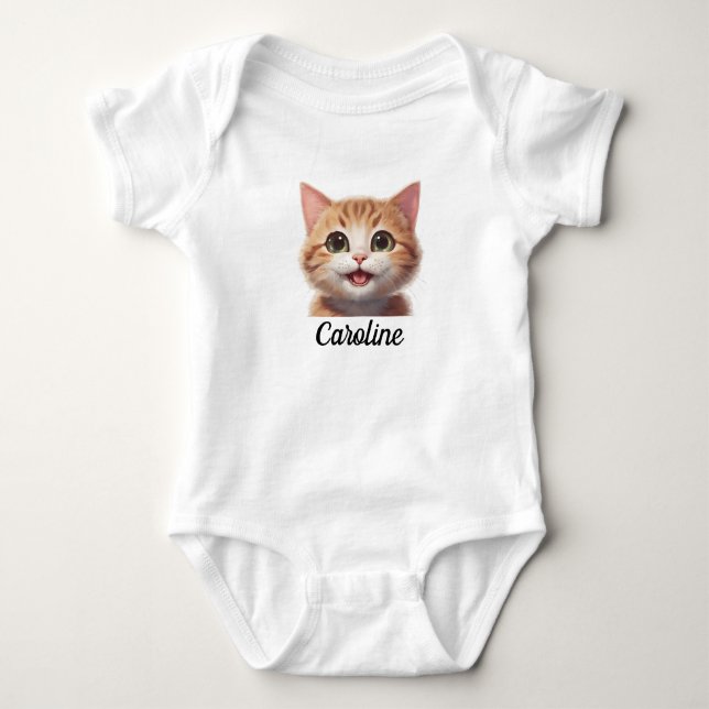 Cute happy cat face baby bodysuit (Front)