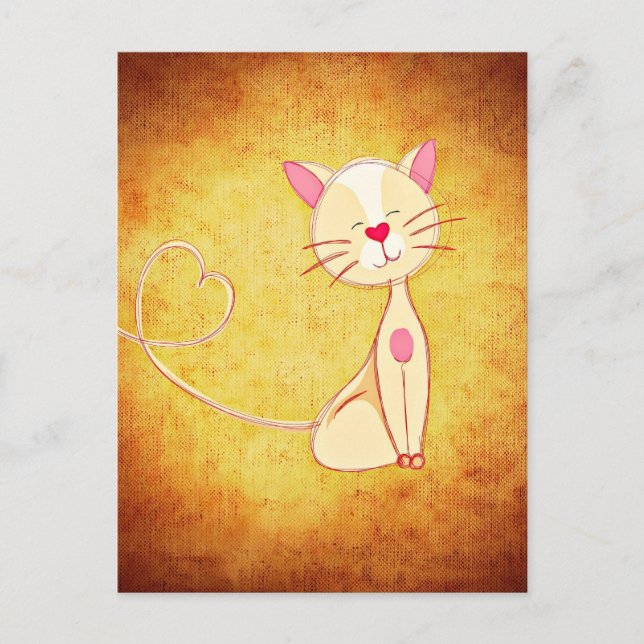 Cute happy Cat with a Heart Tail Postcard (Front)