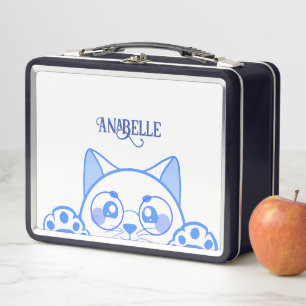 Cute Happy  Cat With Round Glasses Metal Lunch Box