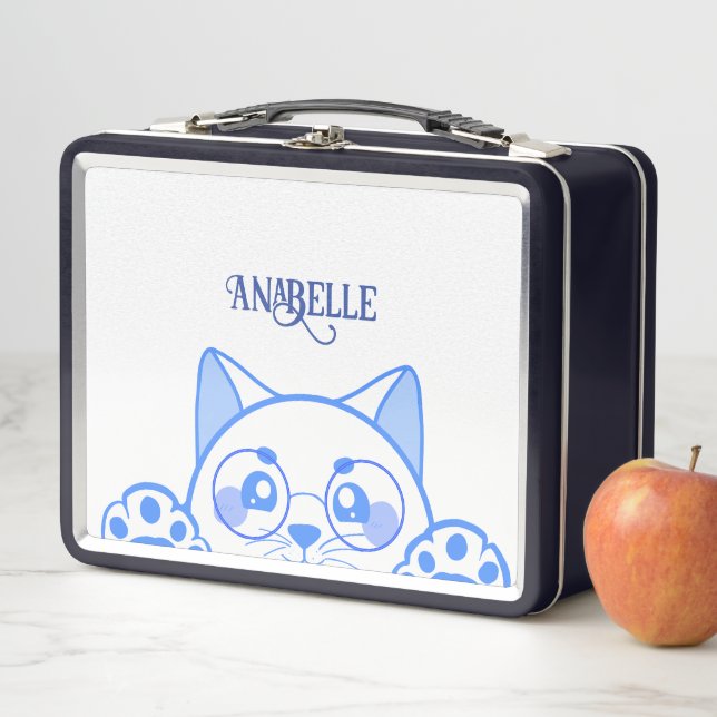 Cute Happy  Cat With Round Glasses Metal Lunch Box (In Situ)