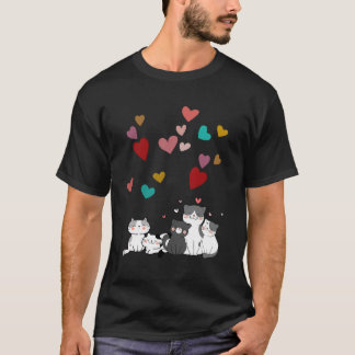 Cute happy cats surrounded by hearts T-Shirt