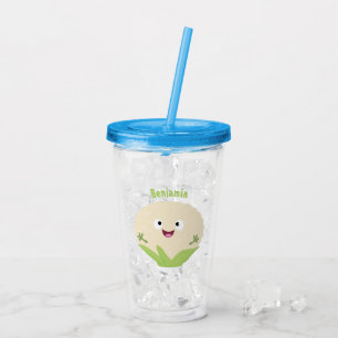 Cute happy cauliflower vegetable cartoon  acrylic tumbler