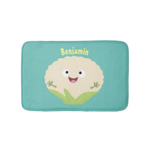 Cute happy cauliflower vegetable cartoon  bath mat