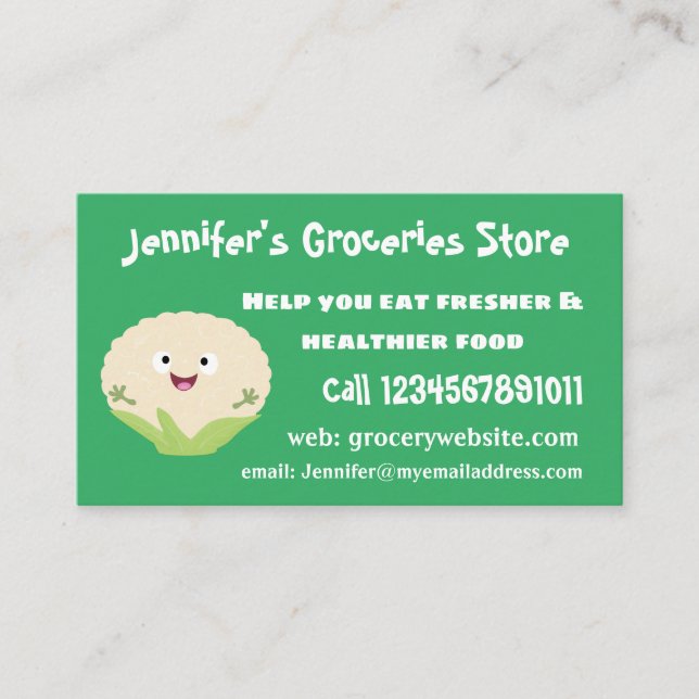 Cute happy cauliflower vegetable cartoon business card (Front)